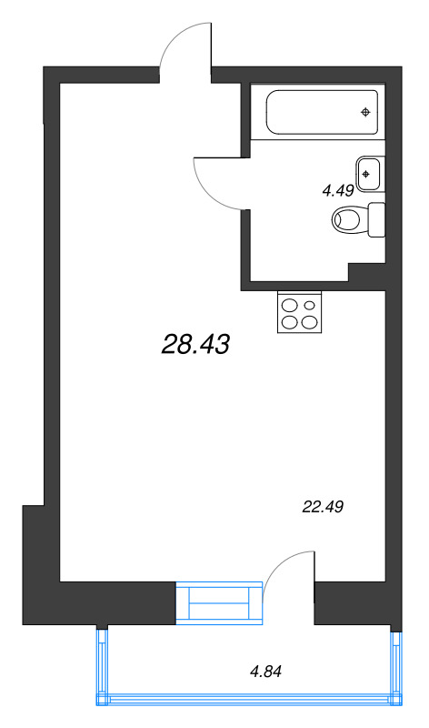 Квартира-студия, 28.43 м² в ЖК "Охтинские высоты" - планировка, фото №1