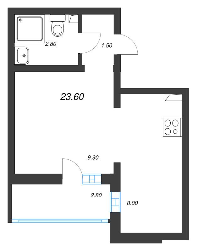 Квартира-студия, 23.6 м² в ЖК "Цветной город" - планировка, фото №1