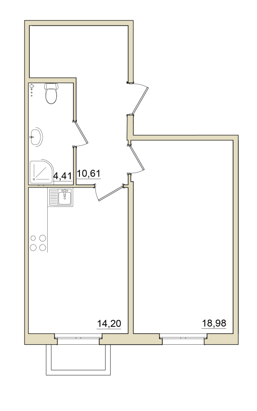 1-комнатная квартира, 48.9 м² - планировка, фото №1