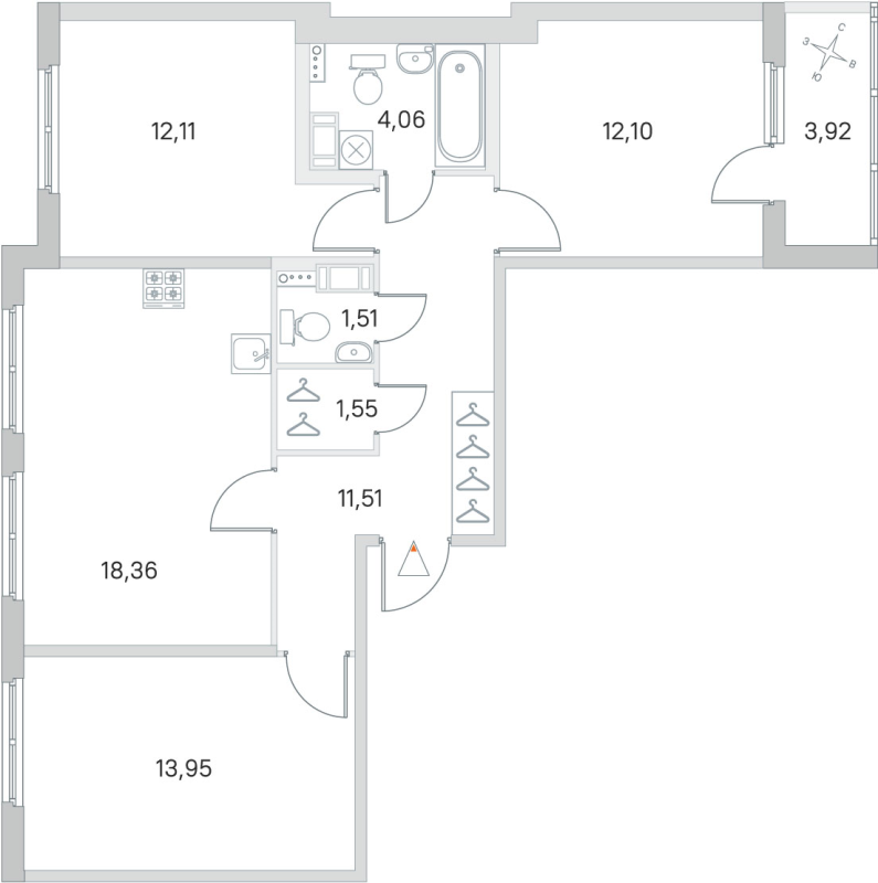 4-комнатная (Евро) квартира, 75.15 м² в ЖК "Любоград" - планировка, фото №1