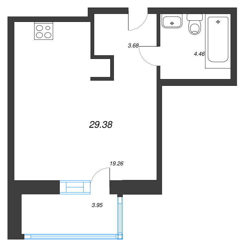 Квартира-студия, 29.38 м² в ЖК "Уютный" - планировка, фото №1