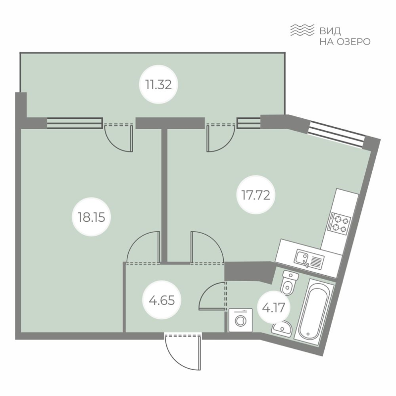 2-комнатная (Евро) квартира, 48.09 м² - планировка, фото №1