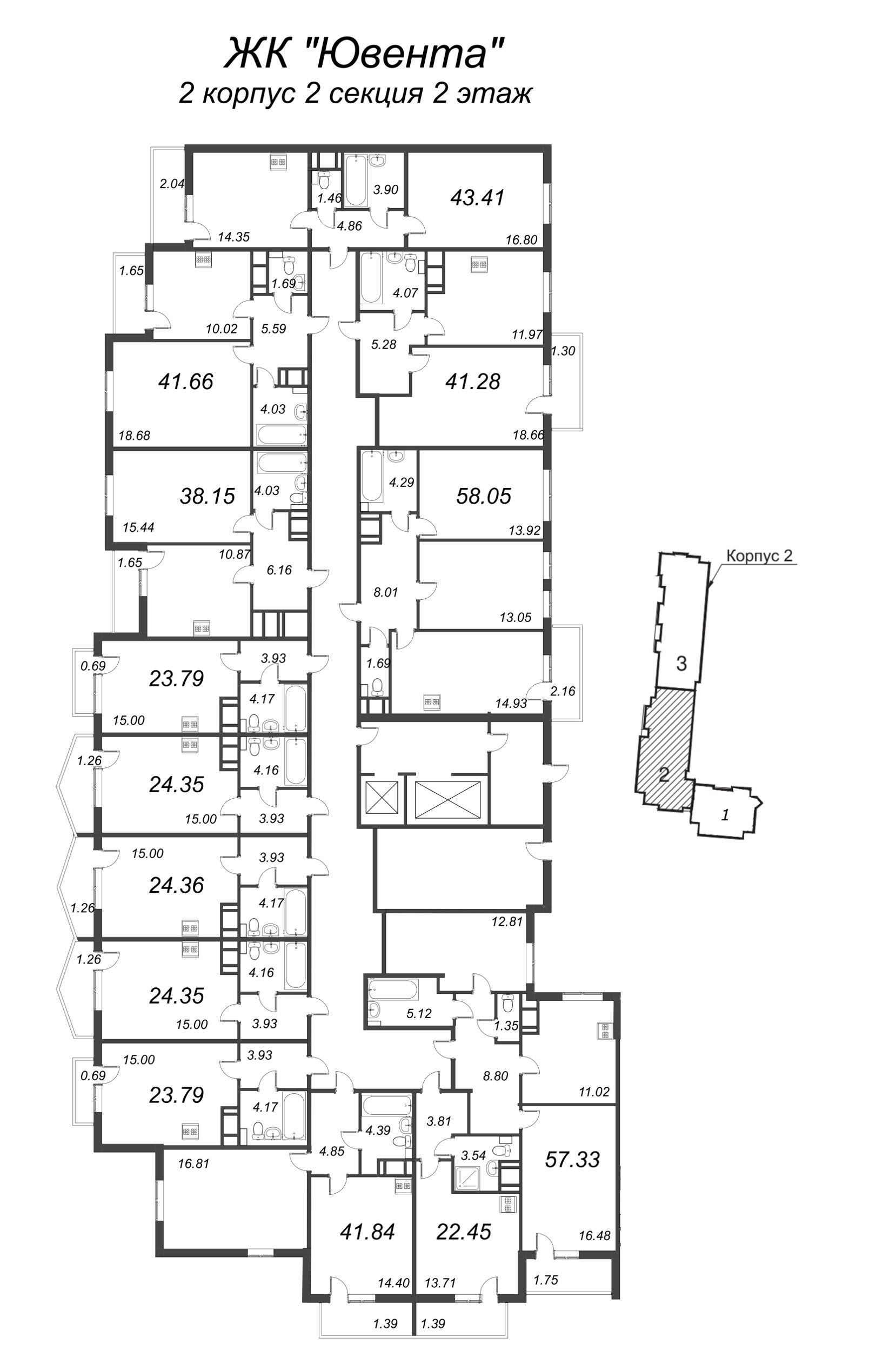 Квартира-студия, 23.79 м² в ЖК "Ювента" - планировка этажа