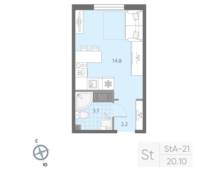 Квартира-студия, 20.1 м² в ЖК "Дыбенко Парк" - планировка, фото №1