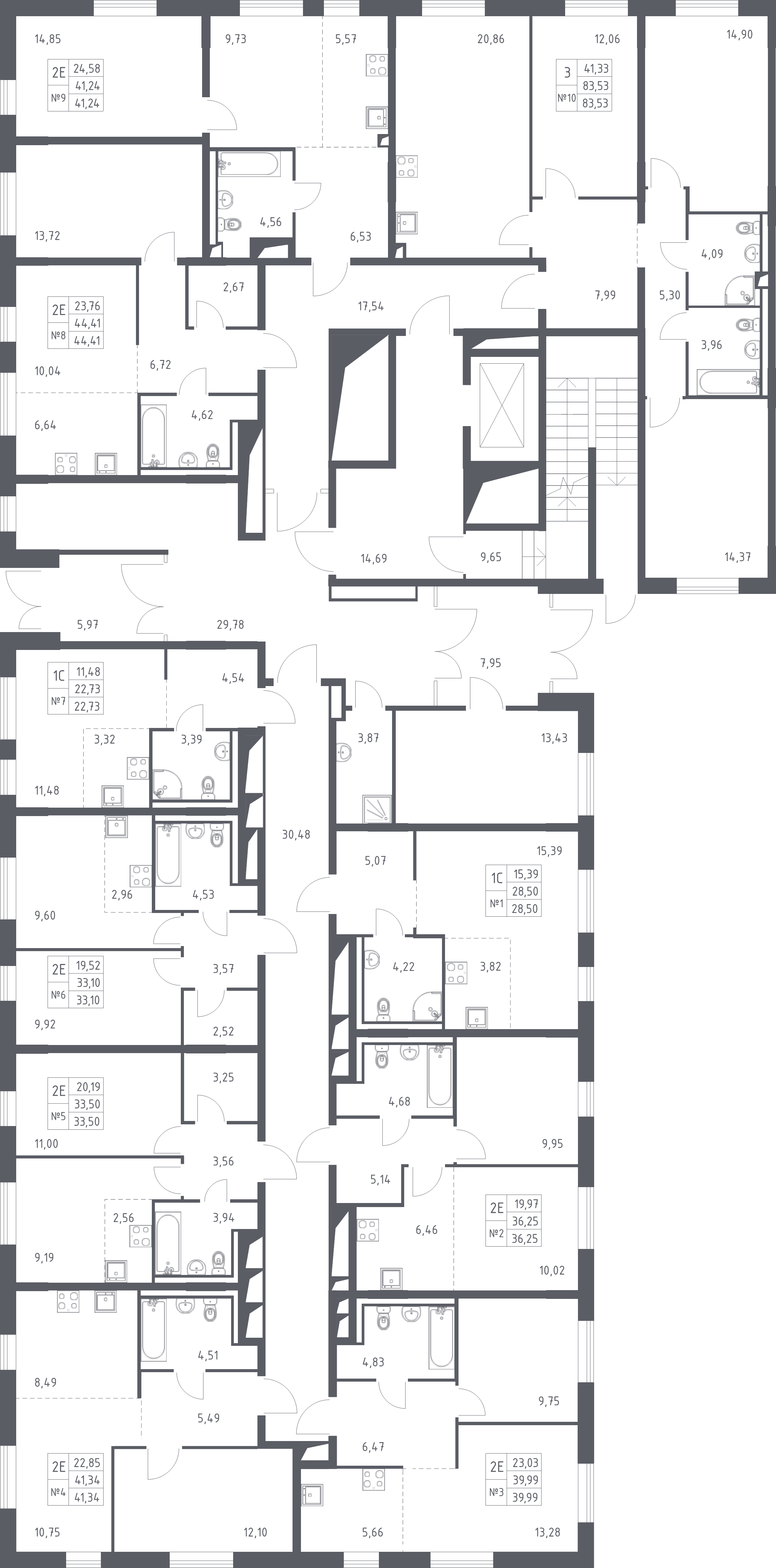 2-комнатная (Евро) квартира, 39.99 м² - планировка этажа