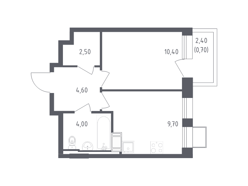 1-комнатная квартира, 31.9 м² в ЖК "Курортный Квартал" - планировка, фото №1