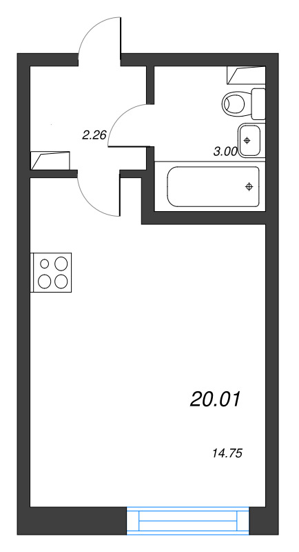 Квартира-студия, 20.01 м² - планировка, фото №1