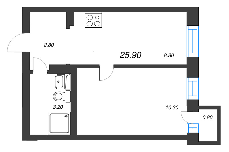 1-комнатная квартира, 25.3 м² в ЖК "Эко Квартал Нега" - планировка, фото №1