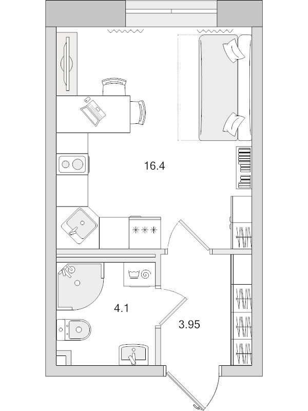 Квартира-студия, 24.45 м² - планировка, фото №1