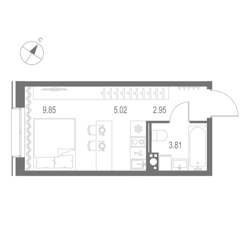 Квартира-студия, 21.63 м² в ЖК "Остров Первых" - планировка, фото №1