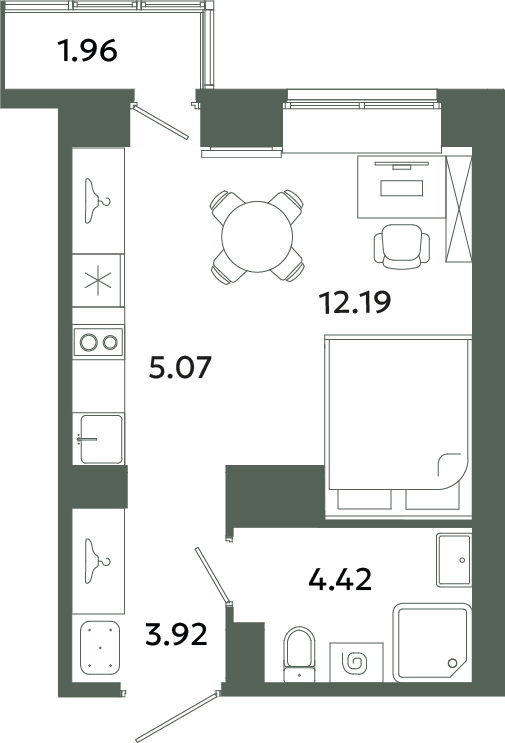 Квартира-студия, 26.19 м² в ЖК "Загляденье" - планировка, фото №1