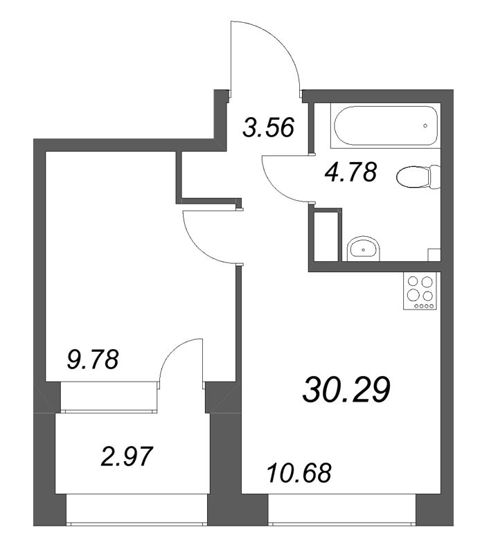 1-комнатная квартира, 30.29 м² в ЖК "Аквилон Солар Парк" - планировка, фото №1