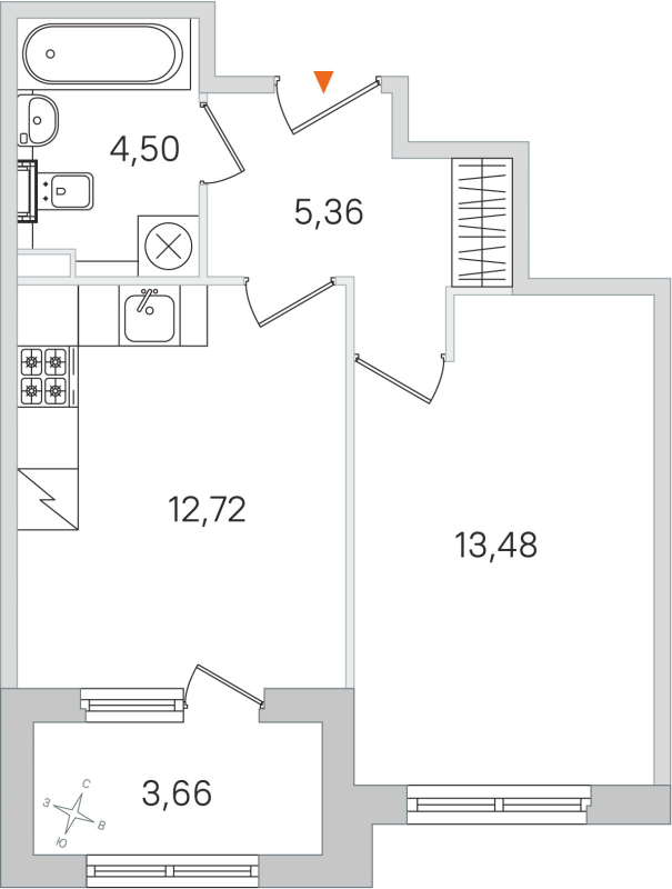 1-комнатная квартира, 36.06 м² в ЖК "Дубровский" - планировка, фото №1