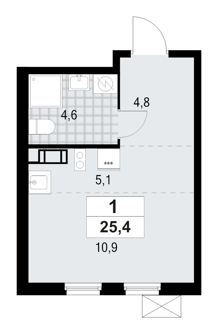 Квартира-студия, 25.35 м² в ЖК "А101 Лаголово" - планировка, фото №1
