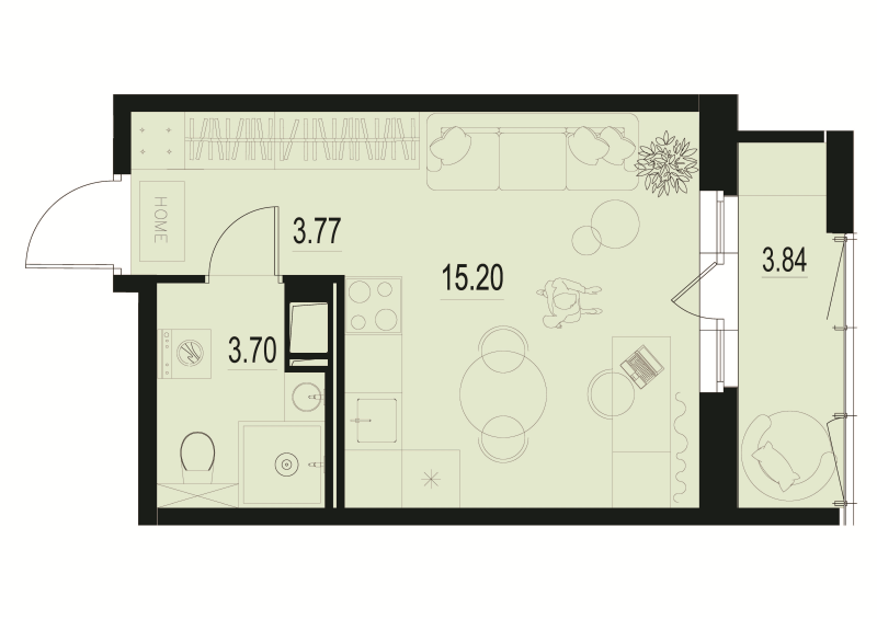 Квартира-студия, 23.82 м² - планировка, фото №1