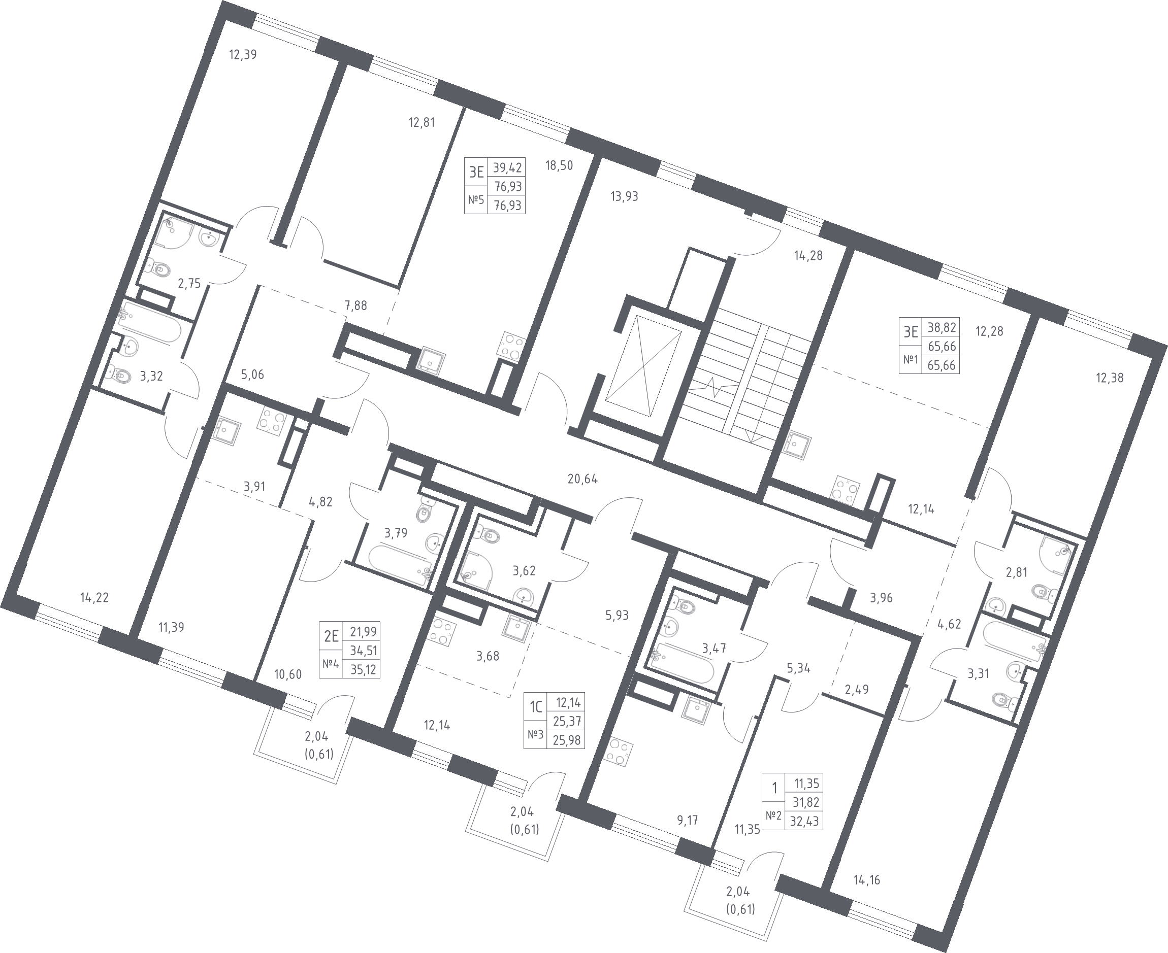 3-комнатная (Евро) квартира, 65.66 м² в ЖК "Квартал Лаголово" - планировка этажа
