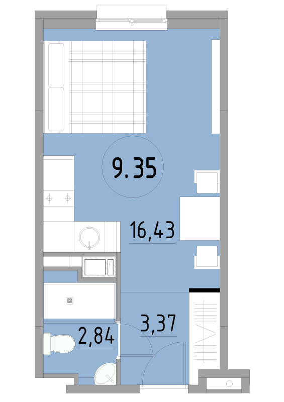 Квартира-студия, 22.64 м² в ЖК "Cosmos Smart Yuzhny" - планировка, фото №1
