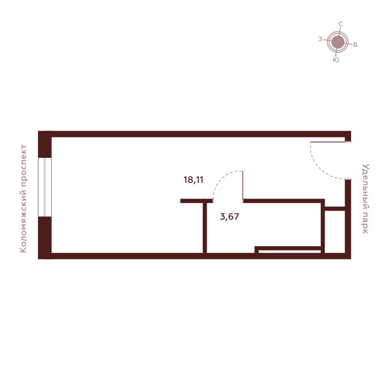 Квартира-студия, 21.78 м² в ЖК "Saan" - планировка, фото №1