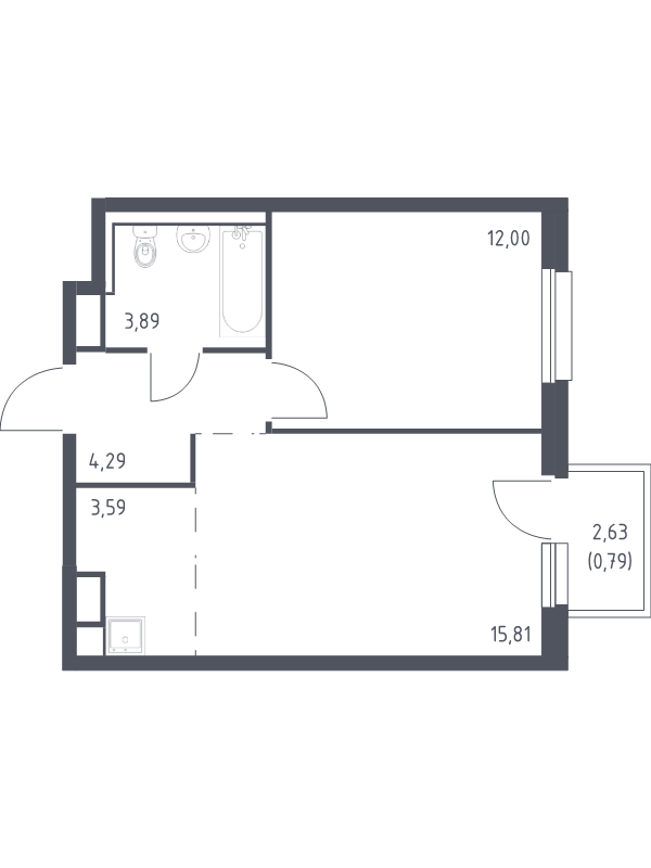 2-комнатная (Евро) квартира, 40.37 м² в ЖК "Новые Лаврики" - планировка, фото №1