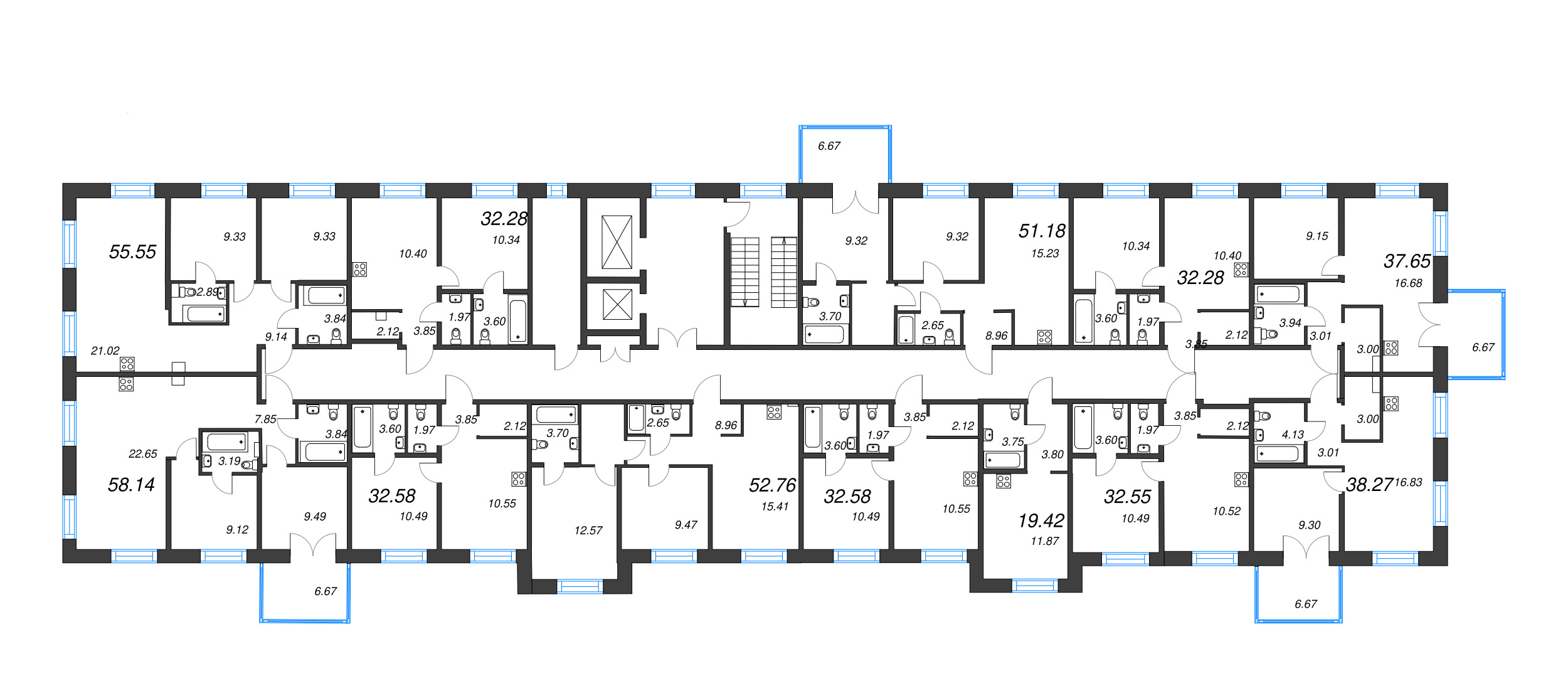 3-комнатная (Евро) квартира, 58.14 м² в ЖК "Alpen" - планировка этажа