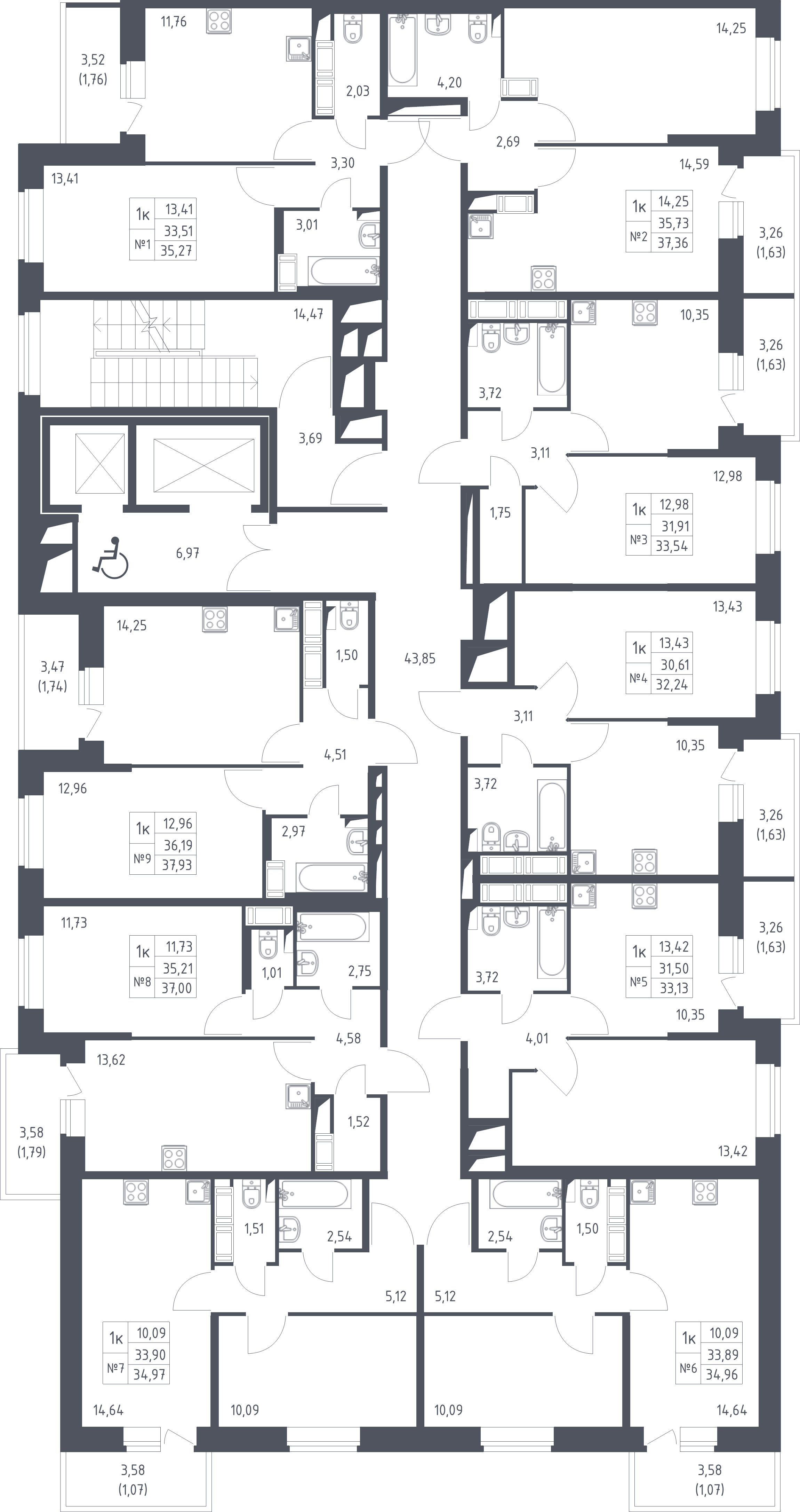 1-комнатная квартира, 33.13 м² - планировка этажа