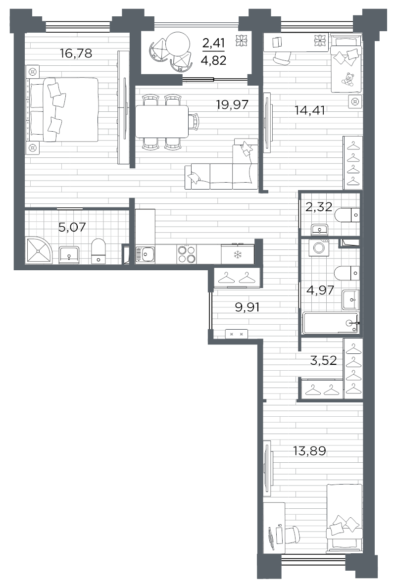 4-комнатная (Евро) квартира, 93.25 м² в ЖК "Ассамблея" - планировка, фото №1