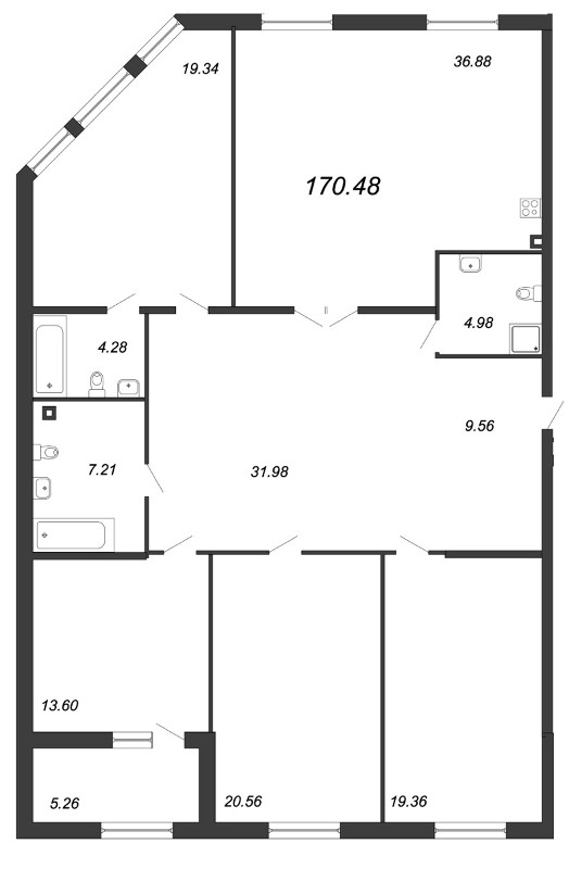 4-комнатная квартира, 172.7 м² - планировка, фото №1