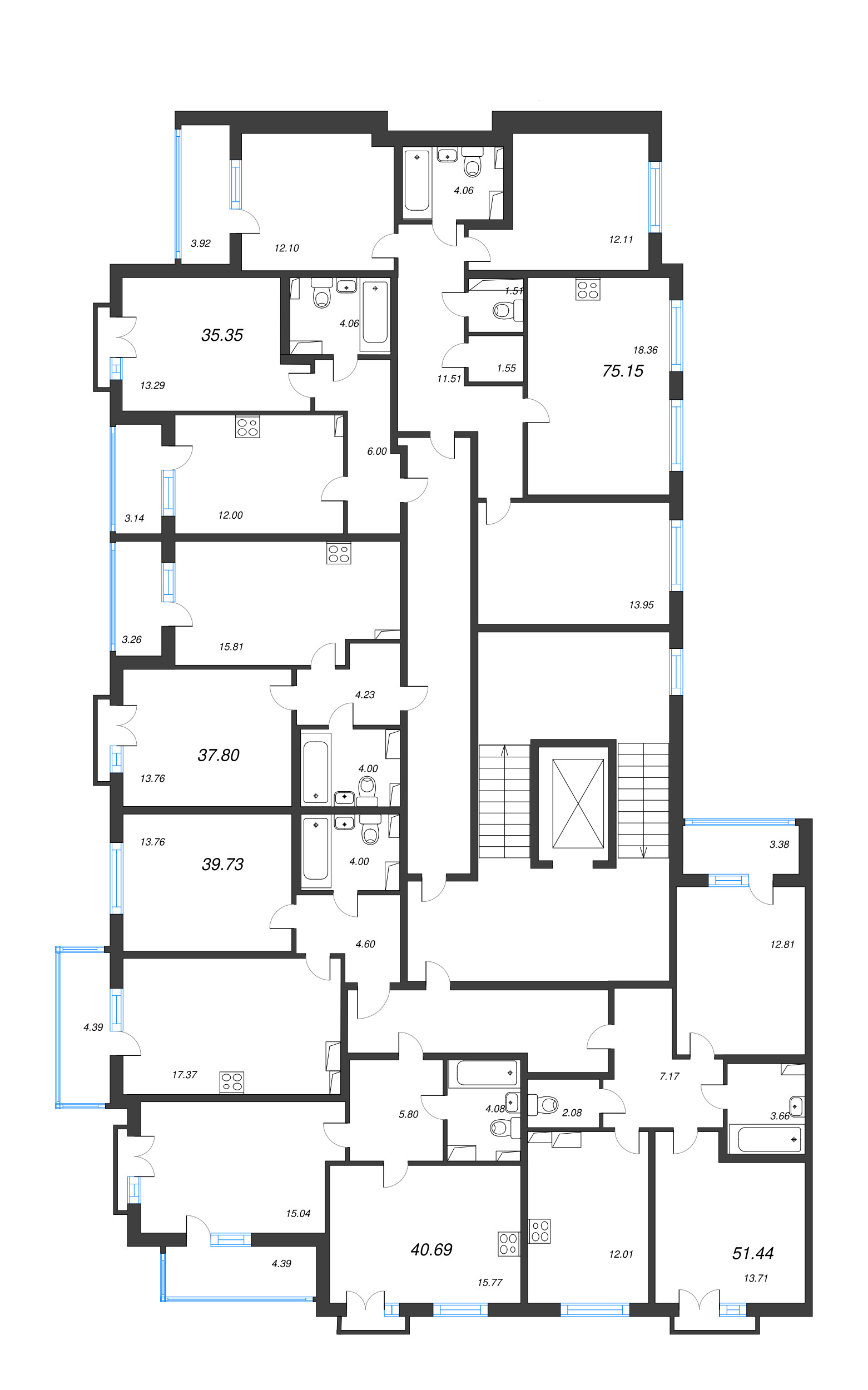 1-комнатная квартира, 35.35 м² - планировка этажа