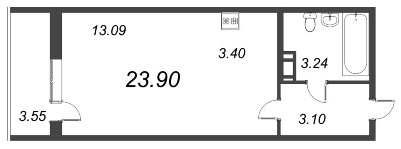 Квартира-студия, 23.9 м² в ЖК "Капральский" - планировка, фото №1