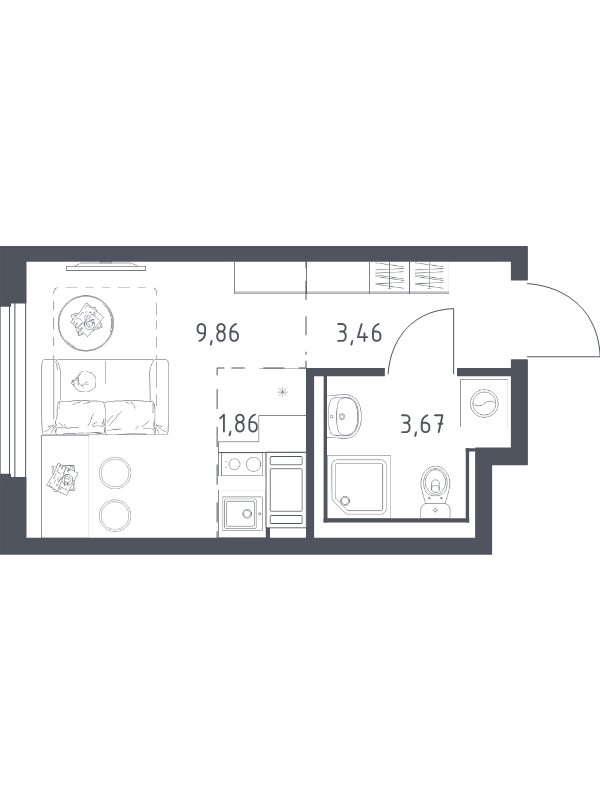 Квартира-студия, 18.85 м² в ЖК "Новое Колпино" - планировка, фото №1