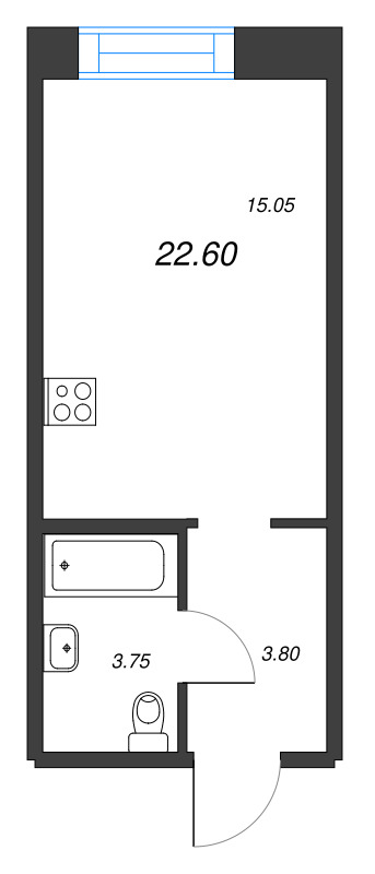 Квартира-студия, 22.6 м² в ЖК "Alpen" - планировка, фото №1