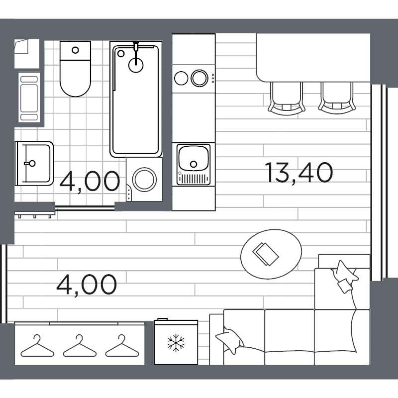 Квартира-студия, 21.4 м² в ЖК "PLUS Пулковский" - планировка, фото №1