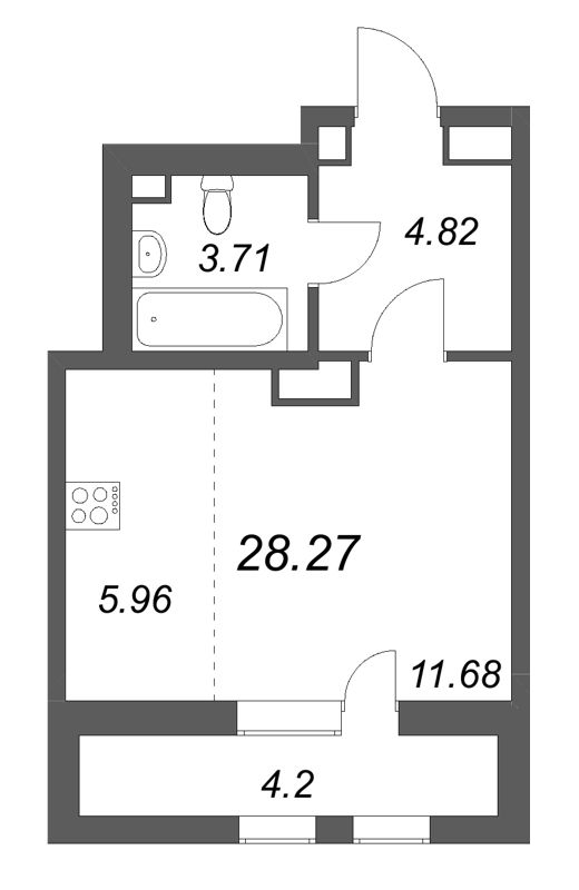 Квартира-студия, 28.27 м² в ЖК "Аквилон Солар" - планировка, фото №1