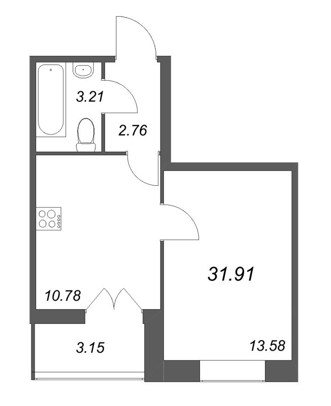 1-комнатная квартира, 31.91 м² в ЖК "Рождественский квартал" - планировка, фото №1