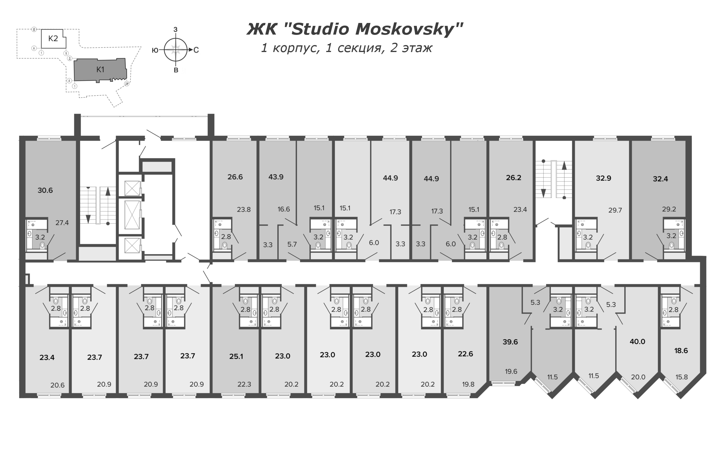 Квартира-студия, 30.3 м² в ЖК "ARTSTUDIO Moskovsky" - планировка этажа