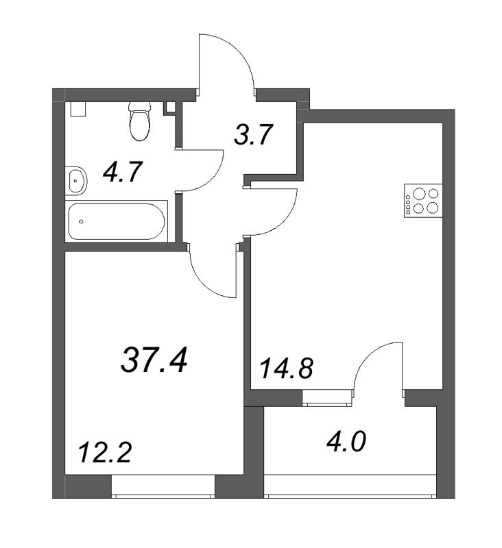 1-комнатная квартира, 37.4 м² в ЖК "Пулковский дом" - планировка, фото №1