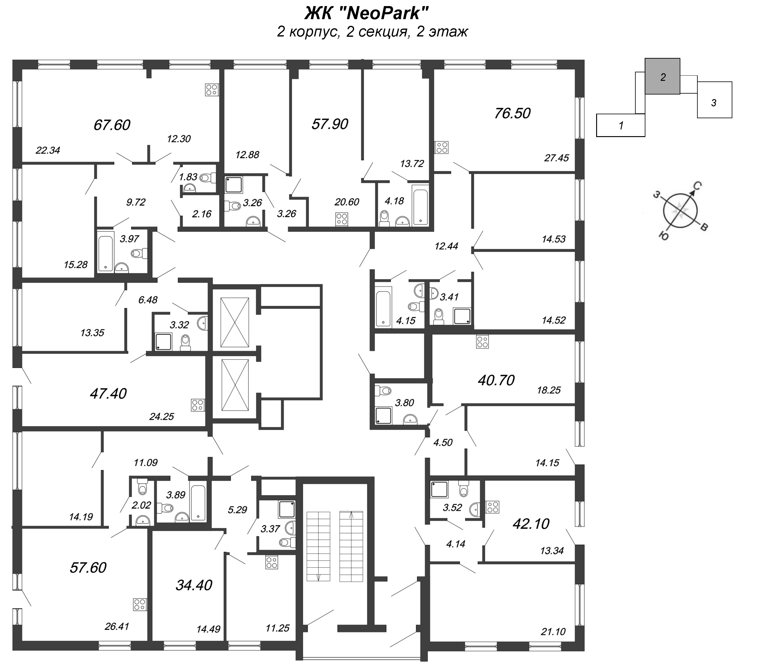 1-комнатная квартира, 77.6 м² - планировка этажа
