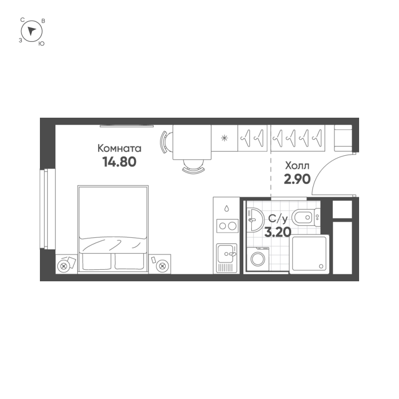 Квартира-студия, 20.9 м² в ЖК "Авеню-Апарт Пулково" - планировка, фото №1