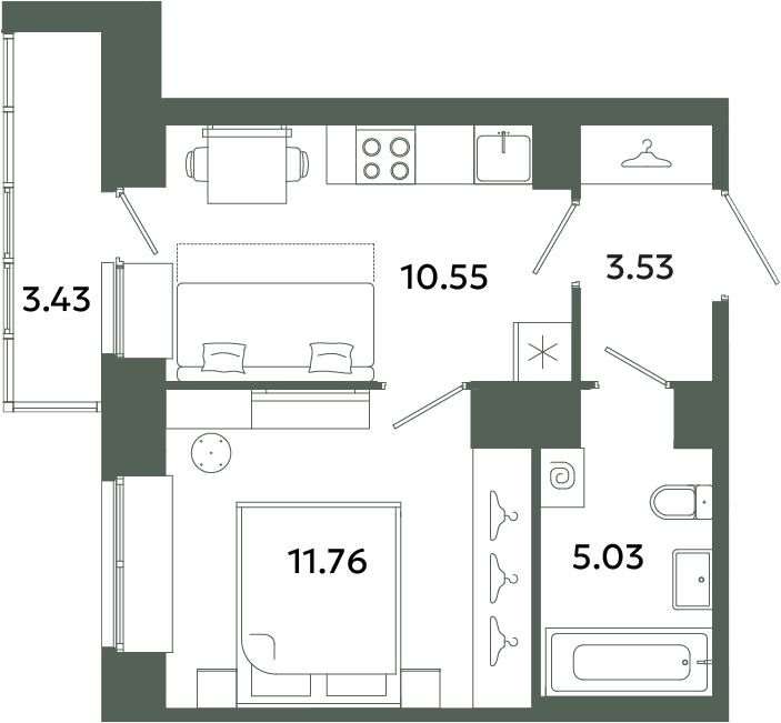 1-комнатная квартира, 32.59 м² в ЖК "Загляденье" - планировка, фото №1