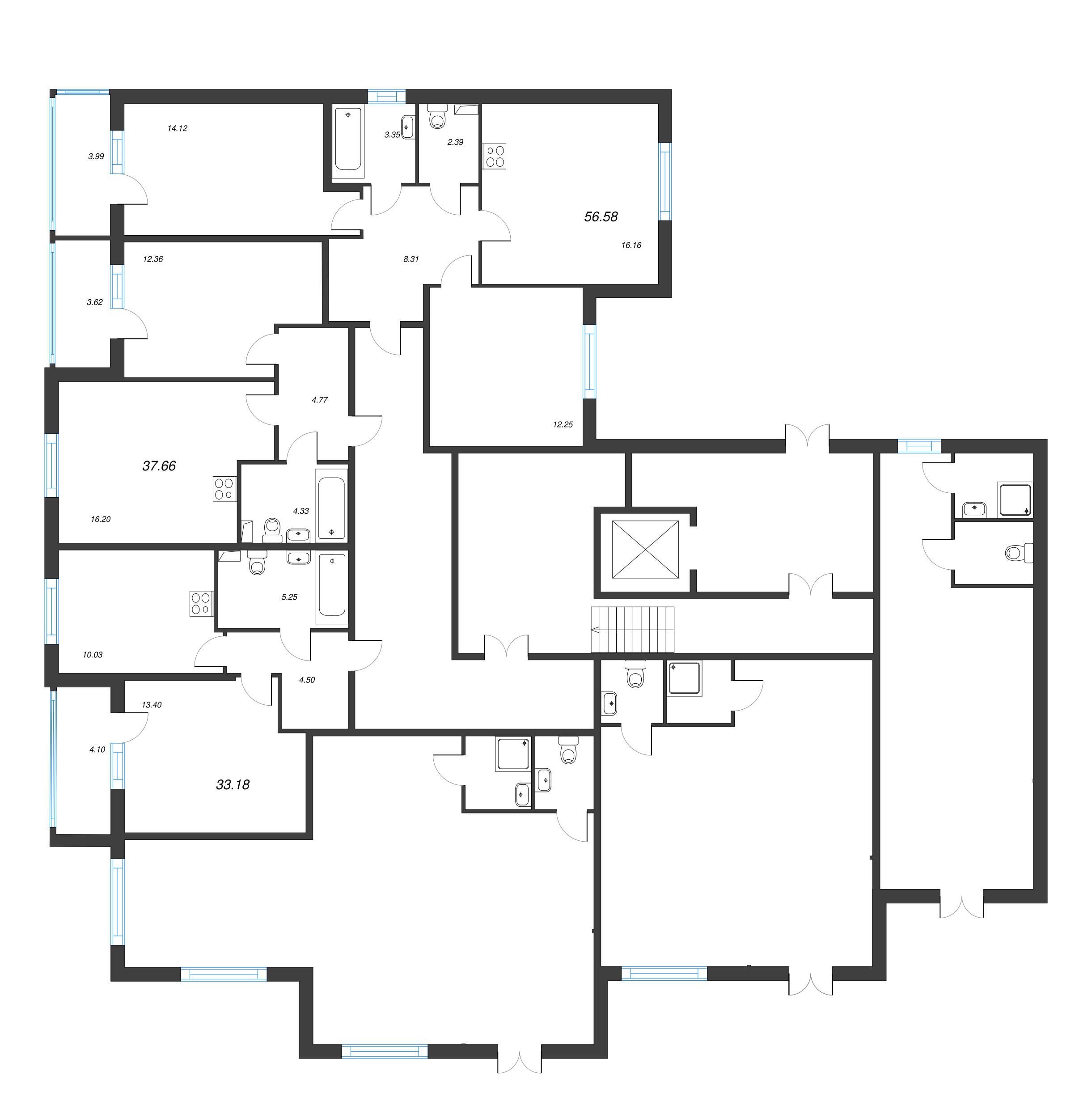 2-комнатная (Евро) квартира, 37.66 м² - планировка этажа