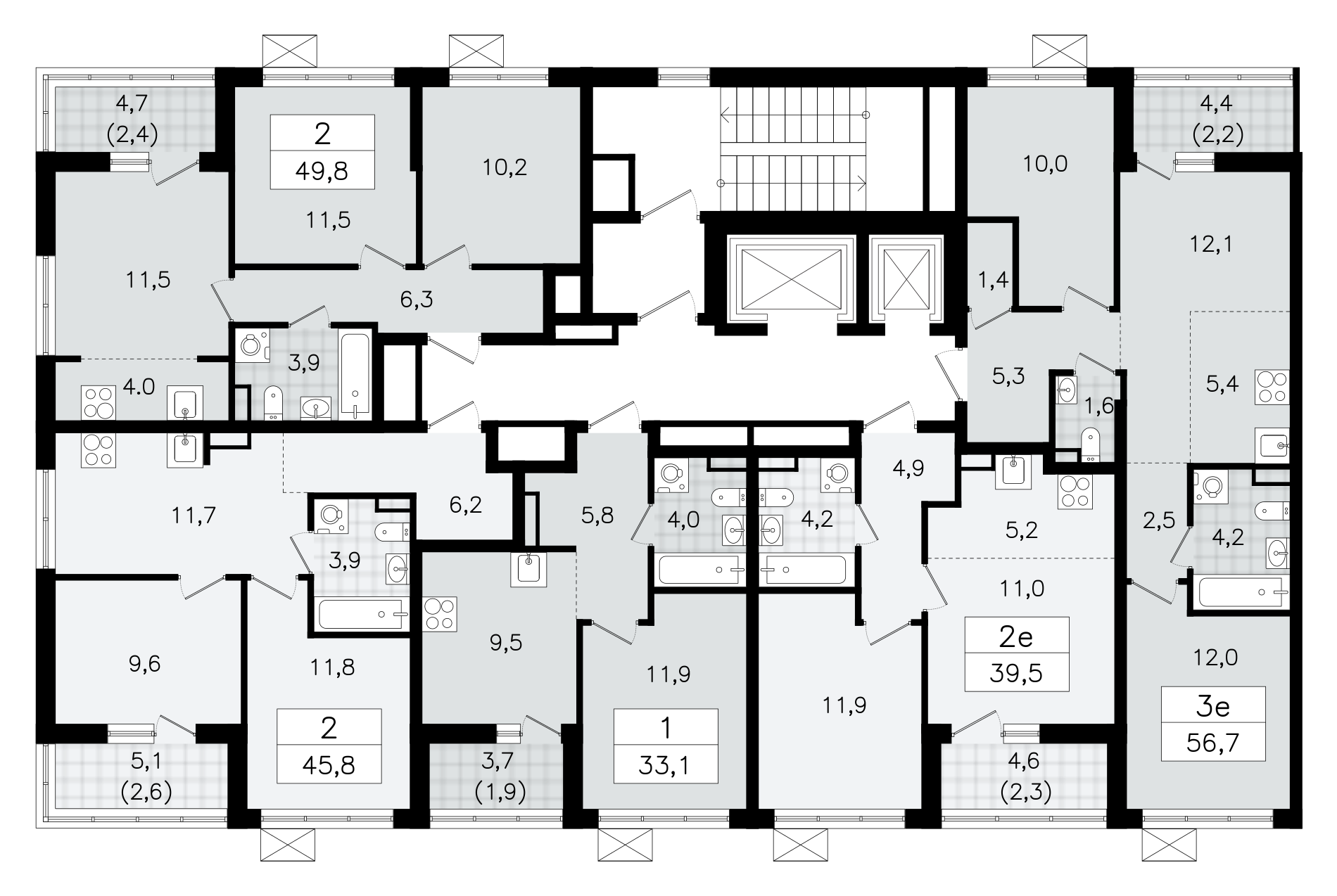 3-комнатная (Евро) квартира, 49.8 м² - планировка этажа