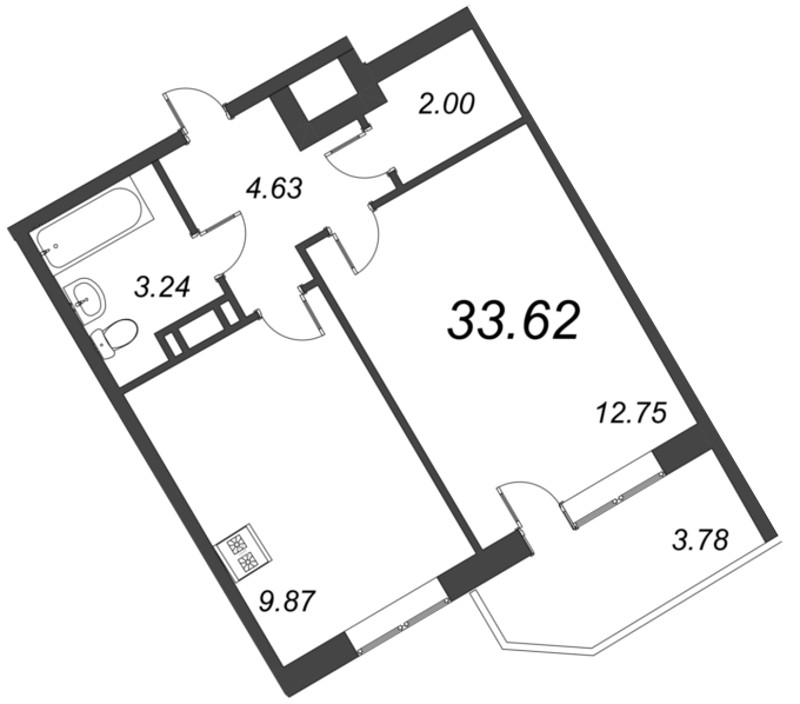 1-комнатная квартира, 33.62 м² в ЖК "Капральский" - планировка, фото №1