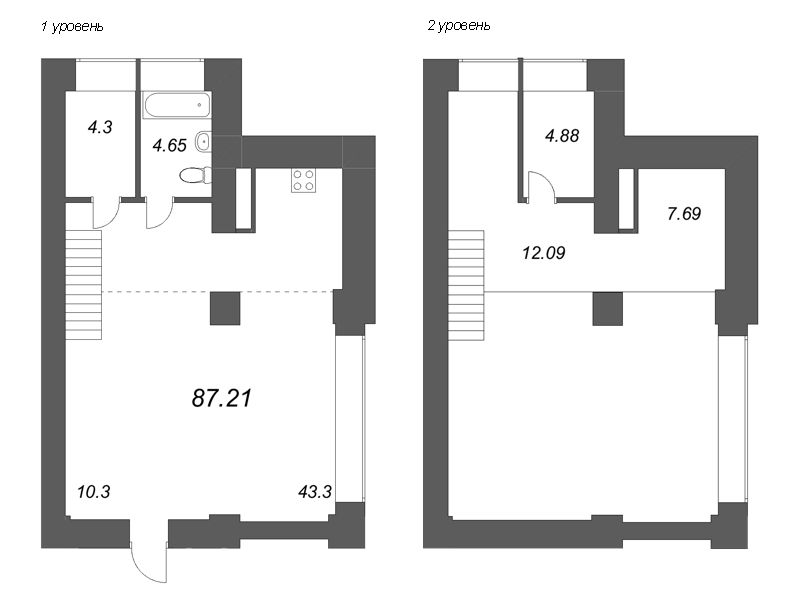 2-комнатная (Евро) квартира, 88.69 м² - планировка, фото №1