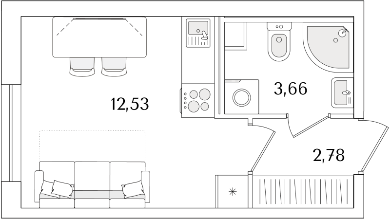 Квартира-студия, 18.97 м² в ЖК "Кинопарк" - планировка, фото №1