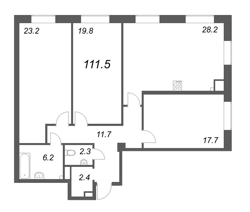 4-комнатная (Евро) квартира, 112.4 м² - планировка, фото №1