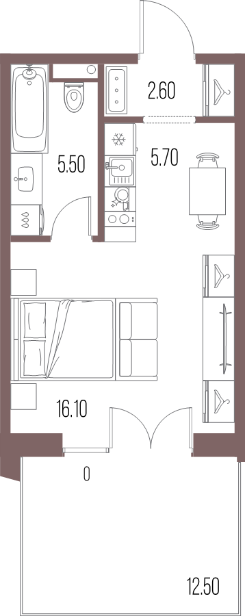 Квартира-студия, 29.9 м² в ЖК "Легенда на Охте" - планировка, фото №1