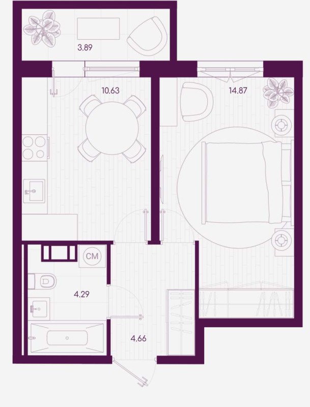 1-комнатная квартира, 35.3 м² - планировка, фото №1