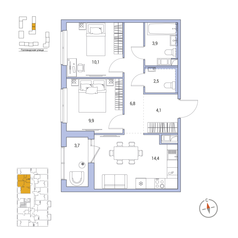 2-комнатная квартира, 53.5 м² в ЖК "Янила Форест" - планировка, фото №1