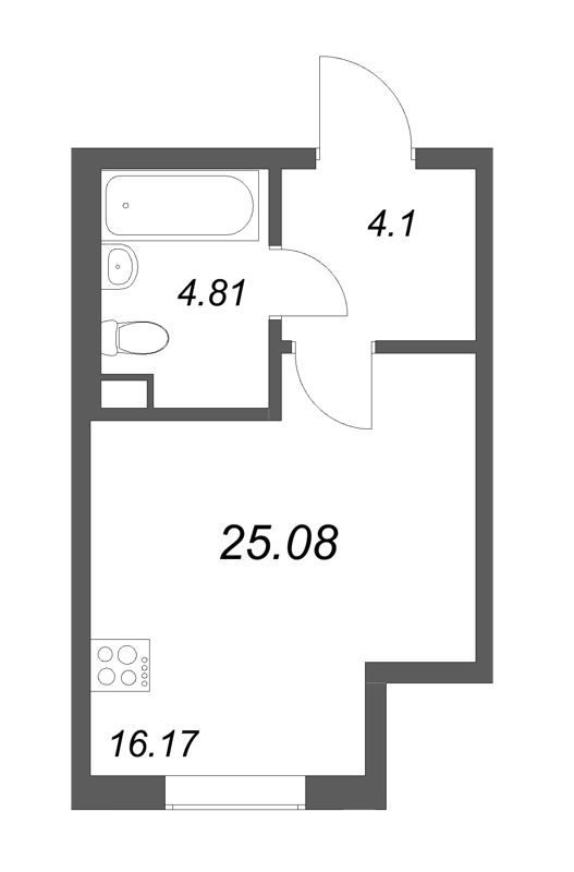 Квартира-студия, 25.08 м² - планировка, фото №1