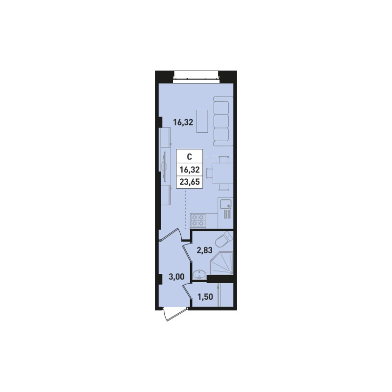 Квартира-студия, 23.65 м² в ЖК "Ромашки" - планировка, фото №1